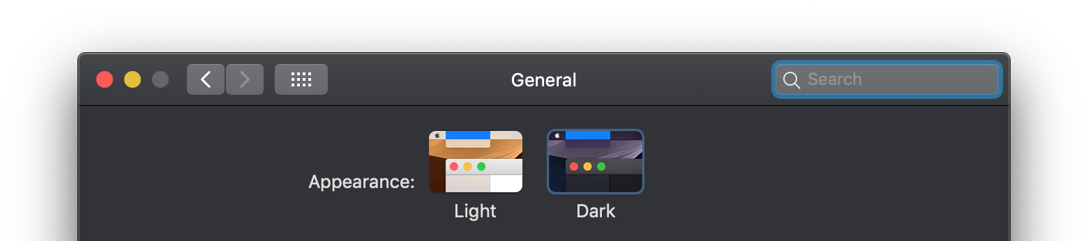 The "General" preference pane in macOS Mojave, showing the appearance settings